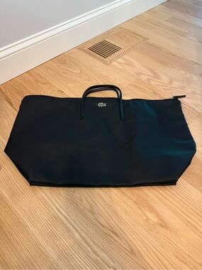 Lacoste Black Duffel Travel Bag with Green Crocodile Logo